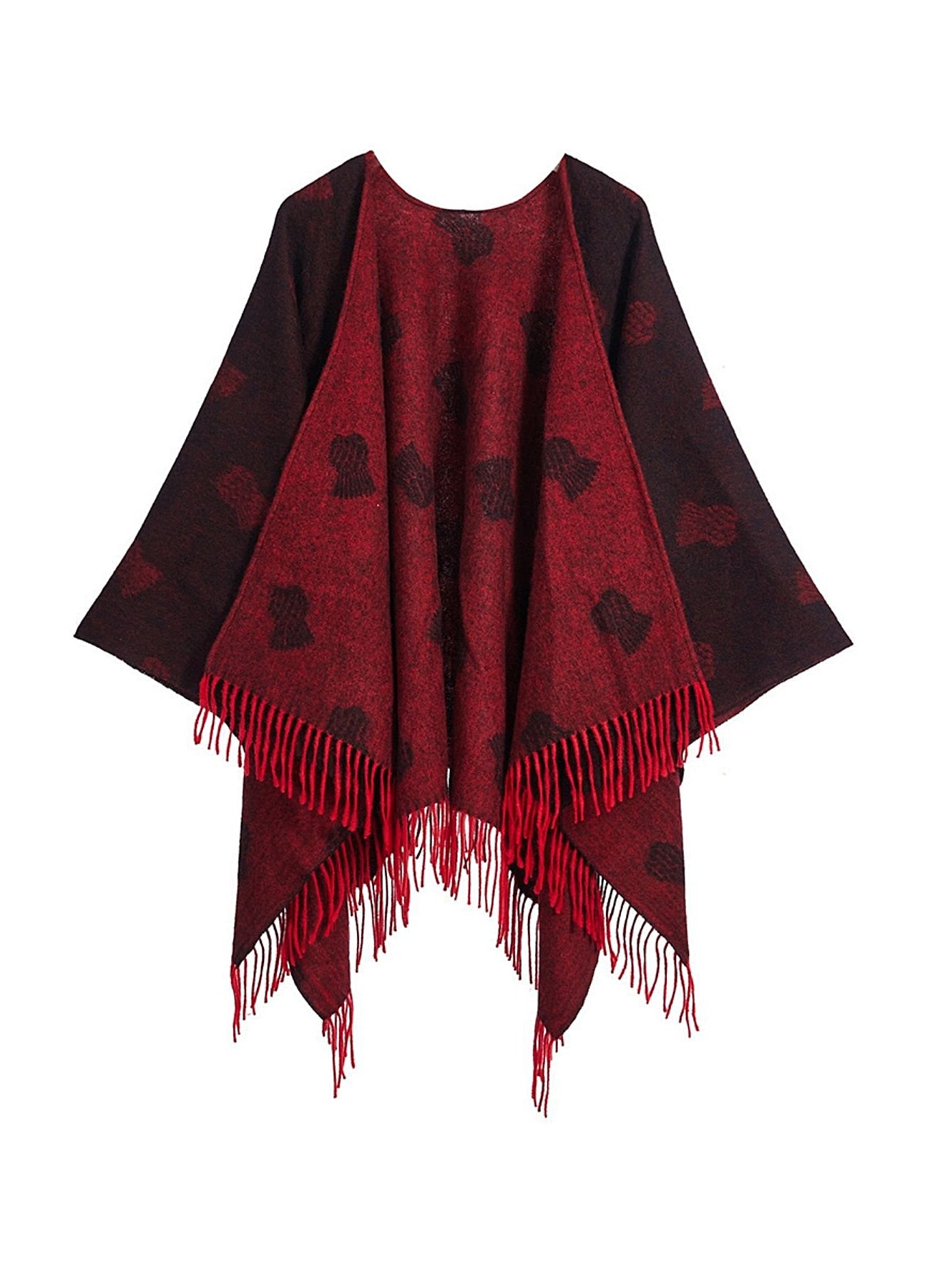 Cape Small Thistle Red Poncho 100% Pure Lambswool