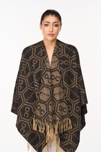 Cape DC Monogram Black Poncho 100% Pure Lambswool