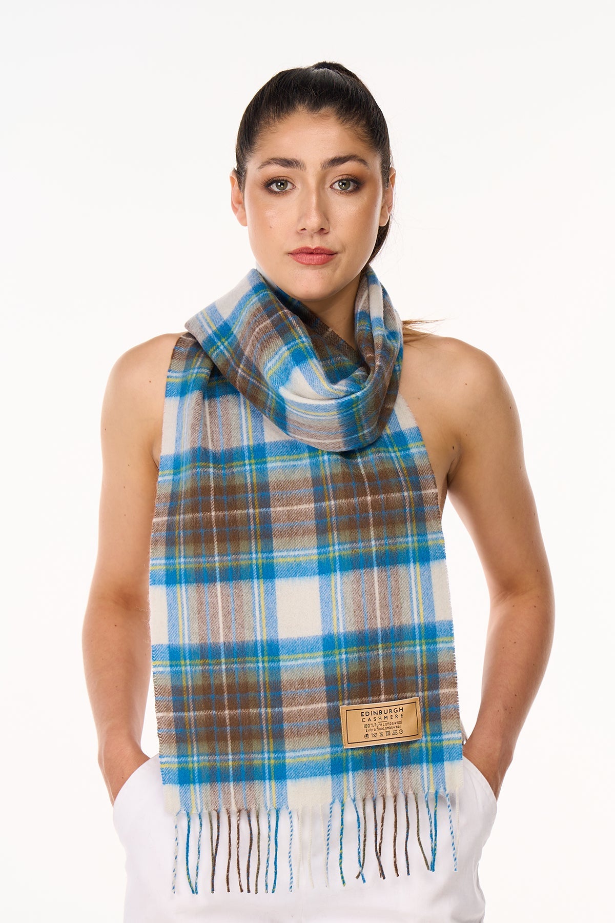 Scarf Stewart Muted Blue Tartan 100% Pure Lambswool