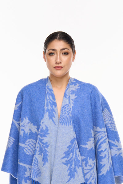 Cape Single Thistle Blue Poncho 100% Pure Lambswool