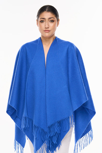 Plain Cape Dark Blue Poncho 100% Pure Lambswool