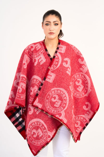 Cape EC Reversible Red Poncho 100% Pure Lambswool