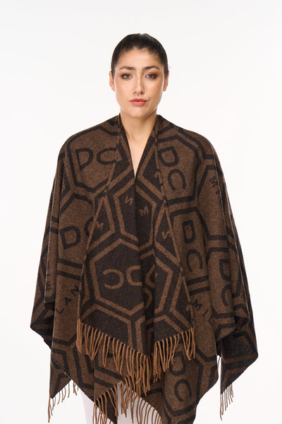 Cape DC Monogram Brown Poncho 100% Pure Lambswool