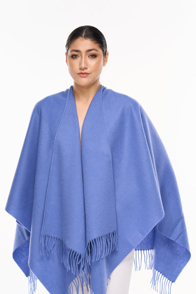 Plain Cape Light Blue Poncho 100% Pure Lambswool