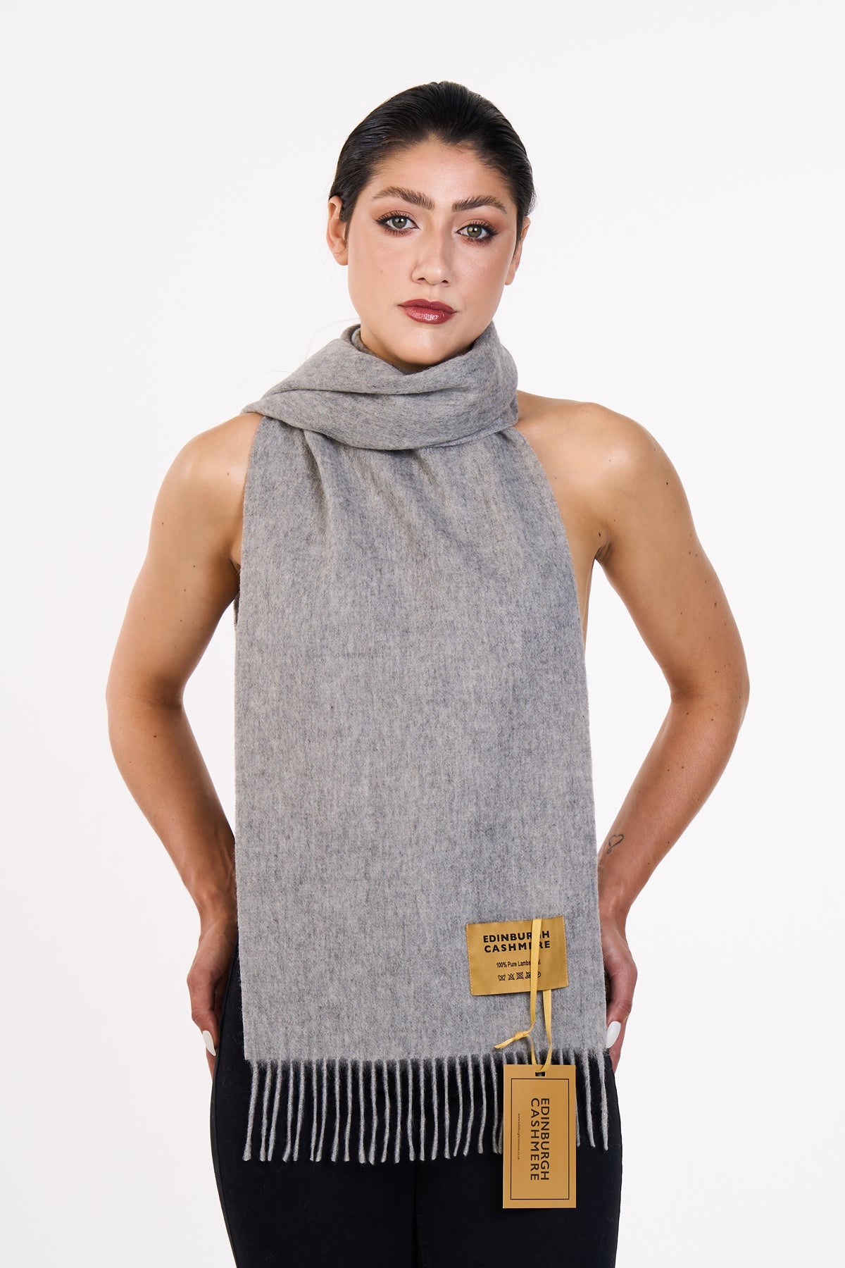 Scarf Plain Grey 100% Pure Lambswool