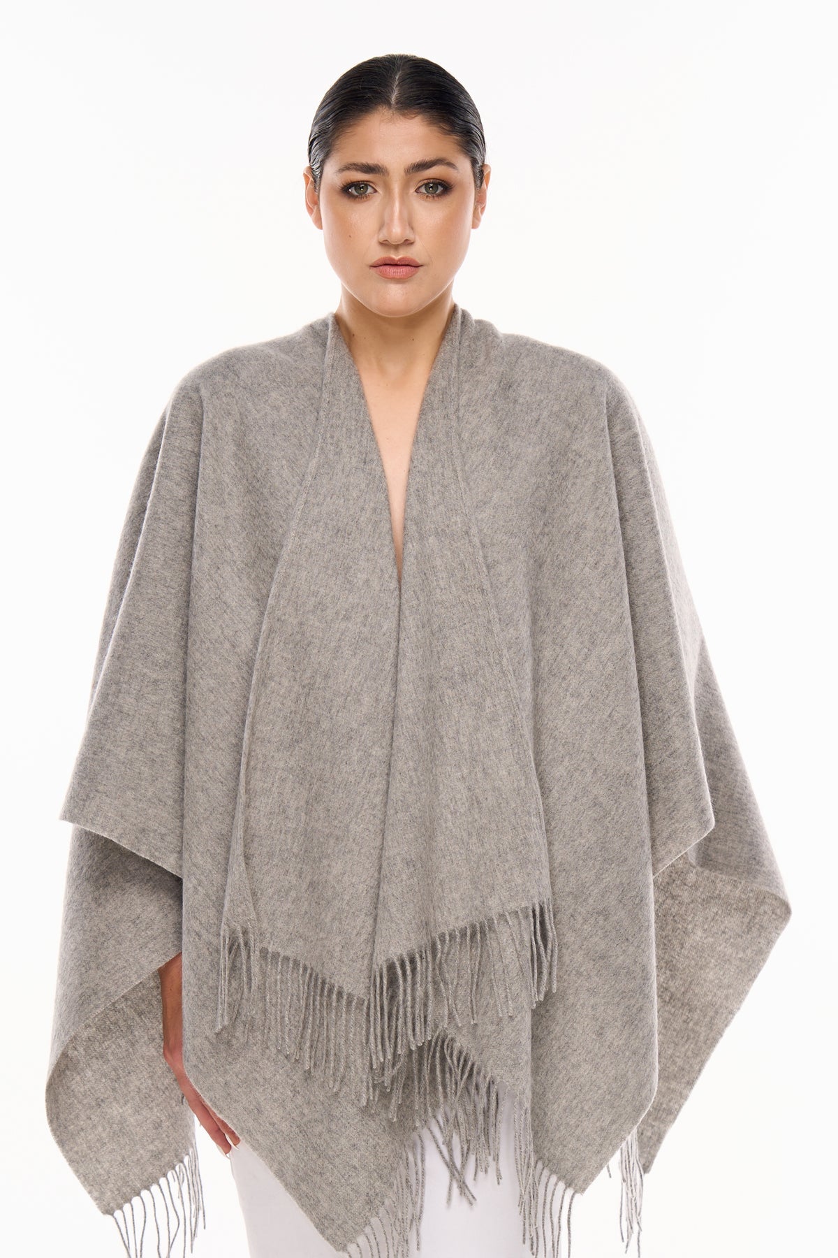 Plain Cape Grey Poncho 100% Pure Lambswool