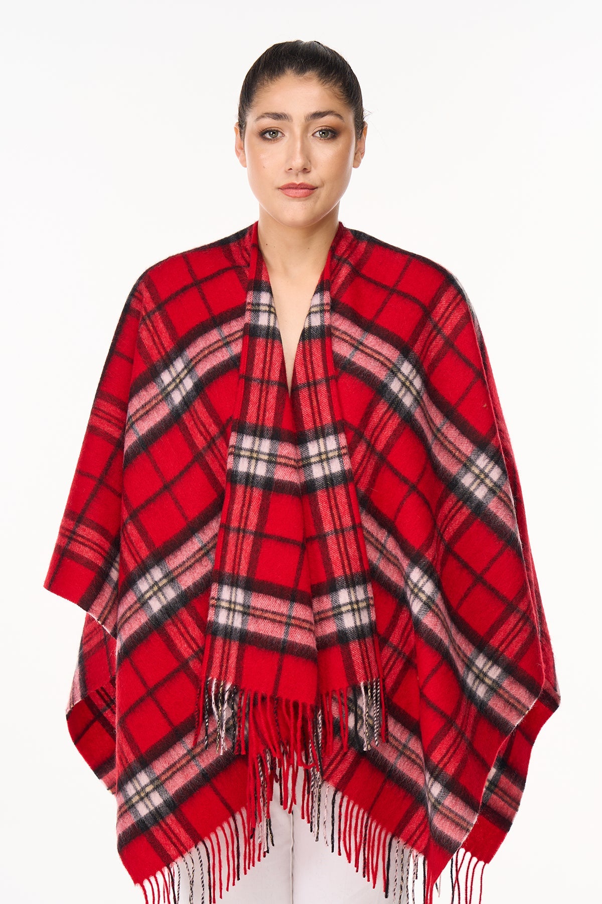 Cape Thomson Red Tartan Poncho 100% Pure Lambswool