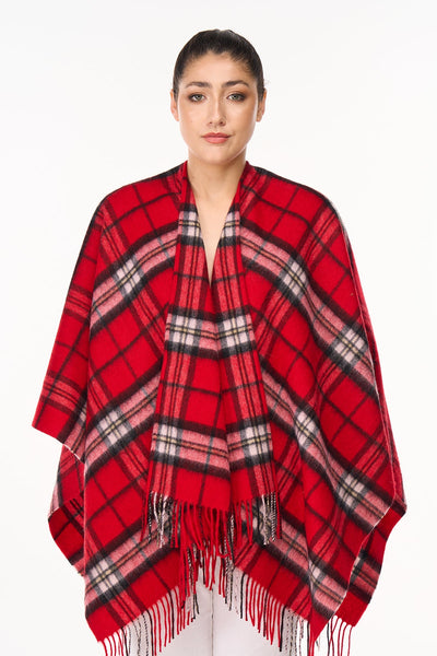 Cape Thomson Red Tartan Poncho 100% Pure Lambswool