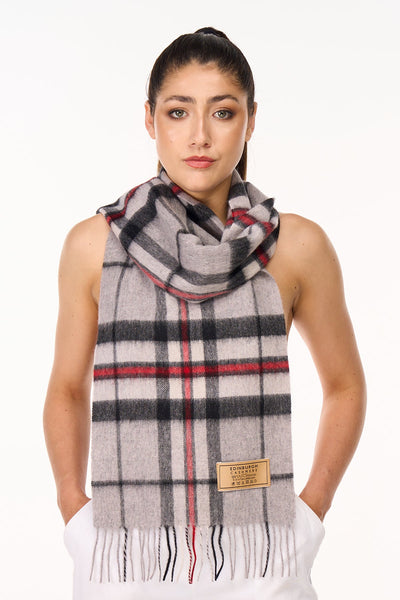 Scarf Tartan 100% Pure Lambs wool Scottish Design Thomson Grey