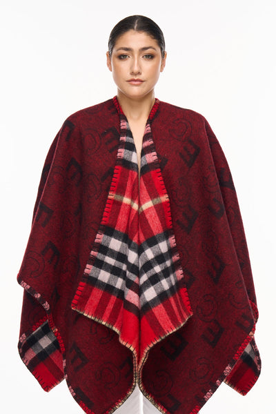 Cape EC Reversible Red Poncho 100% Pure Lambswool