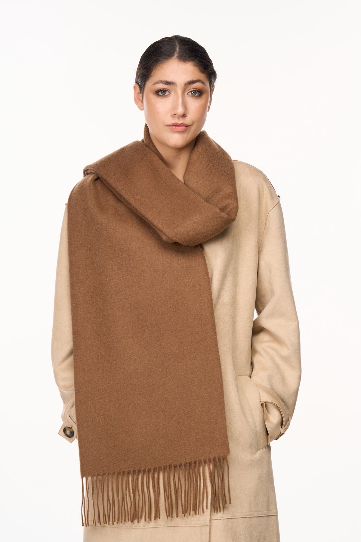 Plain Scarf Brown Oversized Wrap 100% Pure Lambswool