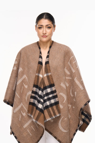 Cape EC Reversible Brown Poncho 100% Pure Lambswool