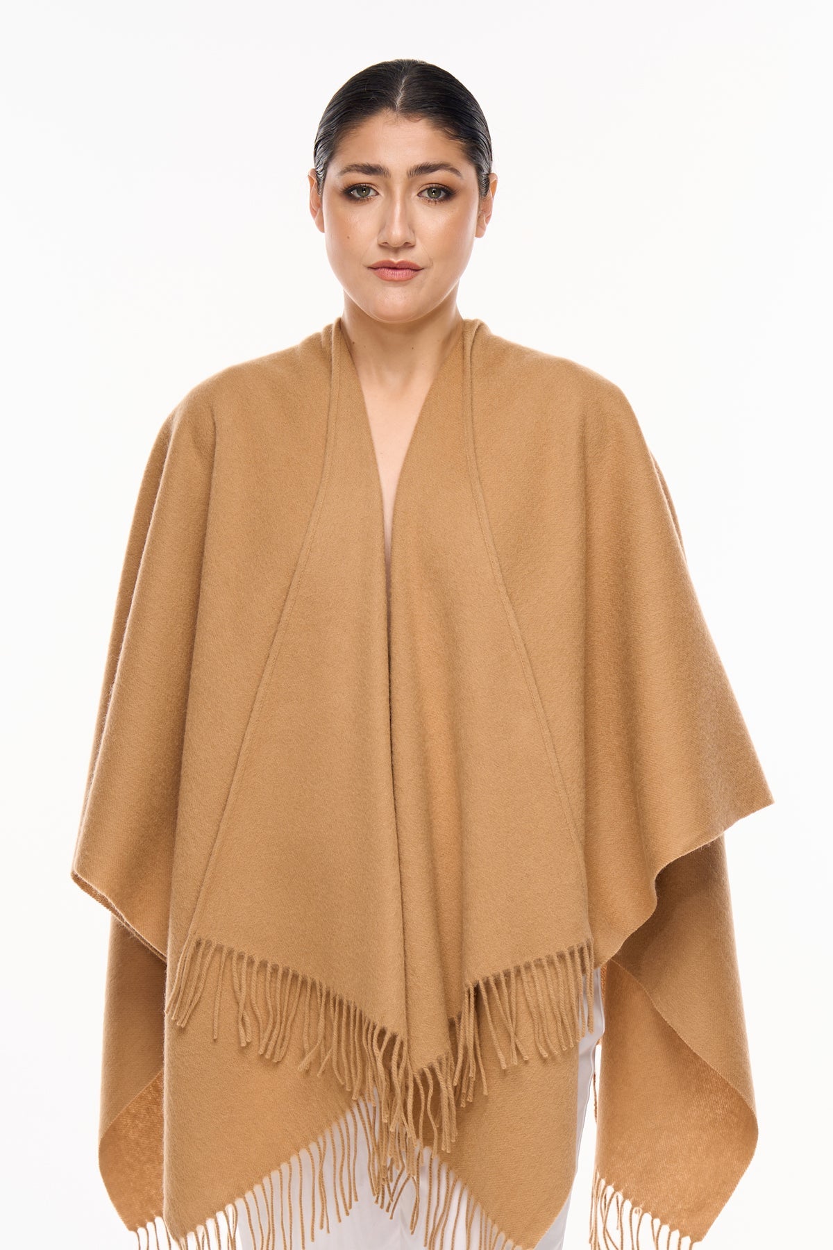 Plain Cape Camel Poncho 100% Pure Lambswool