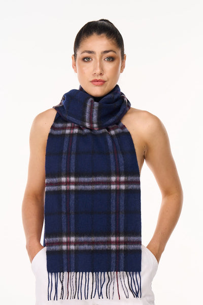 100% Pure Cashmere Scarf Thomson Navy Tartan - Small Size