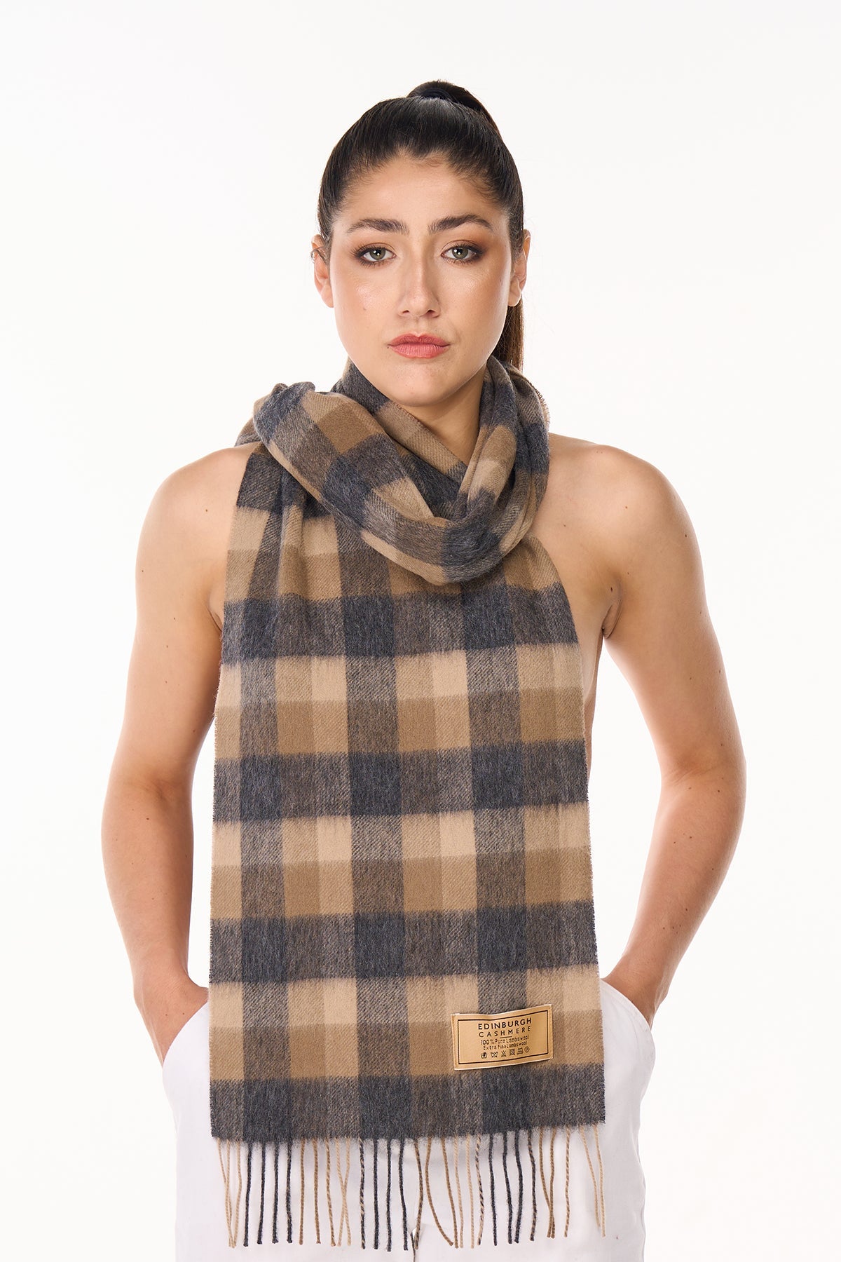 Scarf  100% Pure wool Scottish Check Design Brown