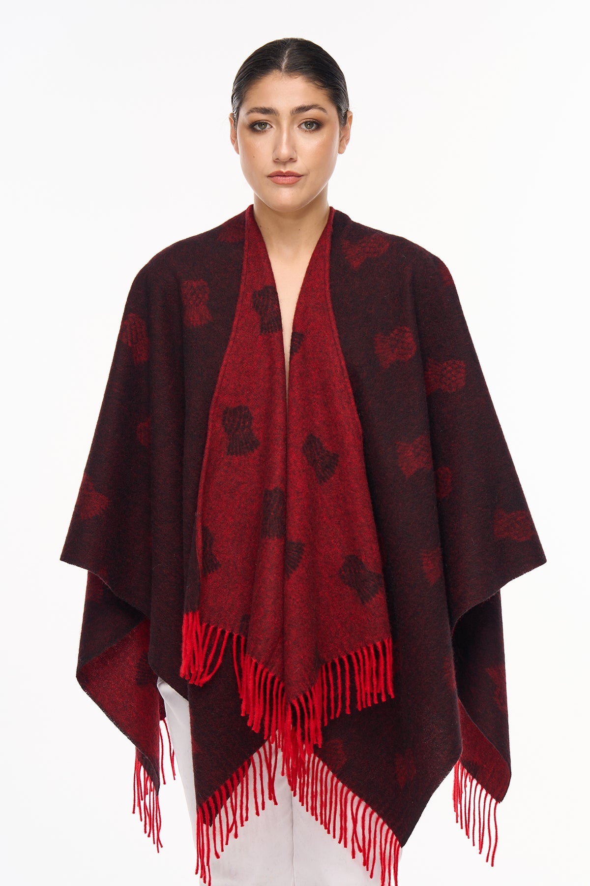 Cape Small Thistle Red Poncho 100% Pure Lambswool