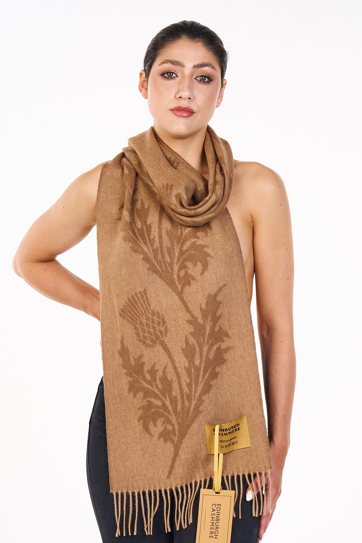 Scarf Single Thistle Camel 100% Pure Lambswool