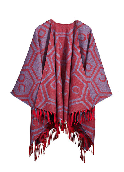 Cape DC Monogram Red Poncho 100% Pure Lambswool