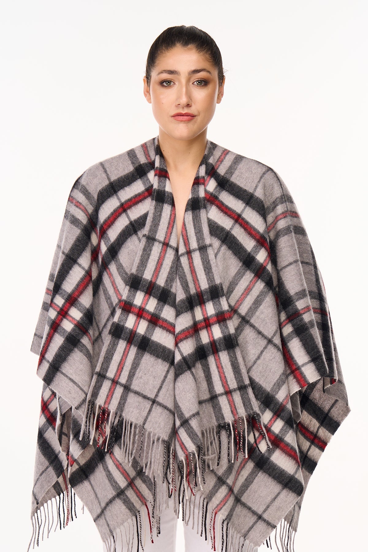 Cape Thomson Grey Tartan Poncho 100% Pure Lambswool