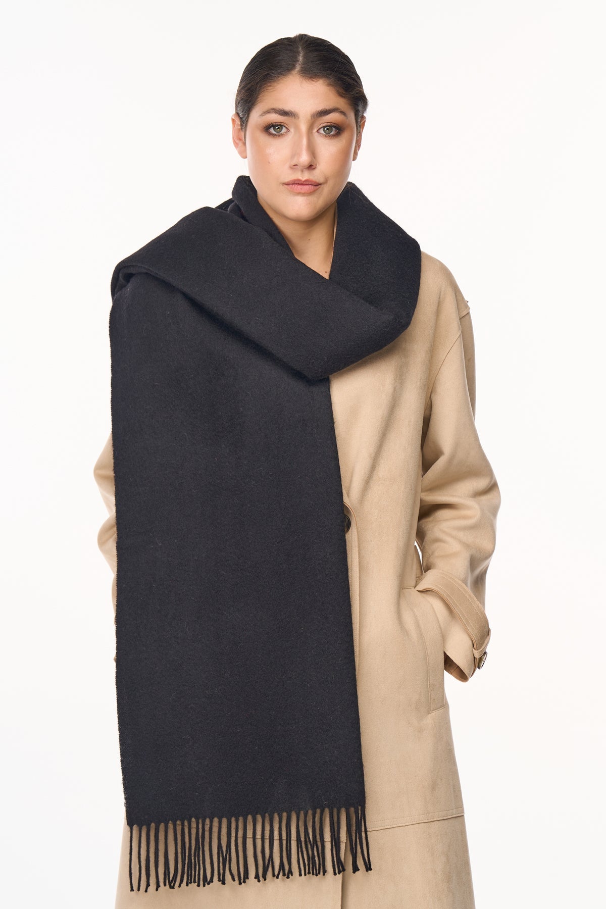 Plain Scarf Black Oversized Wrap 100% Pure Lambswool