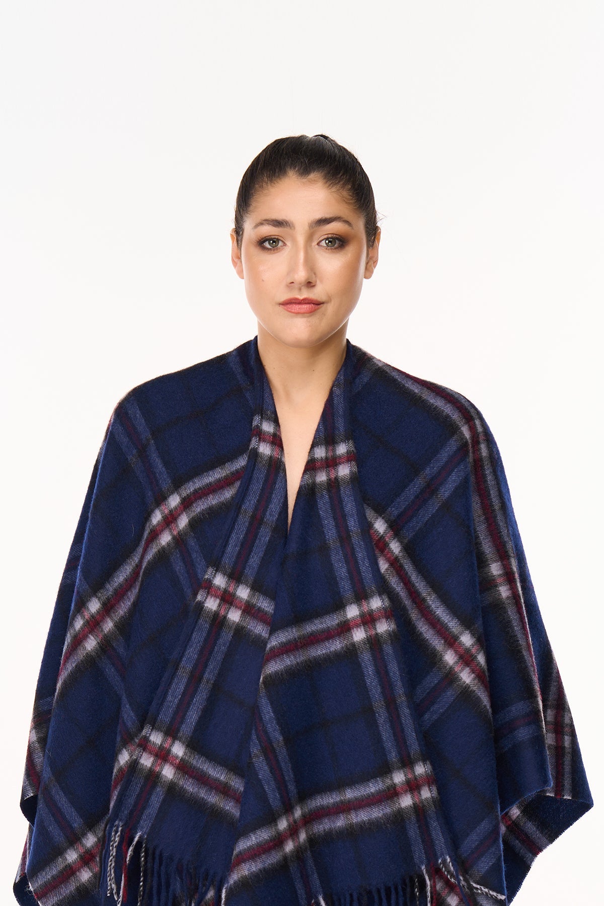 Cape Thomson Navy Tartan Poncho 100% Pure Lambswool