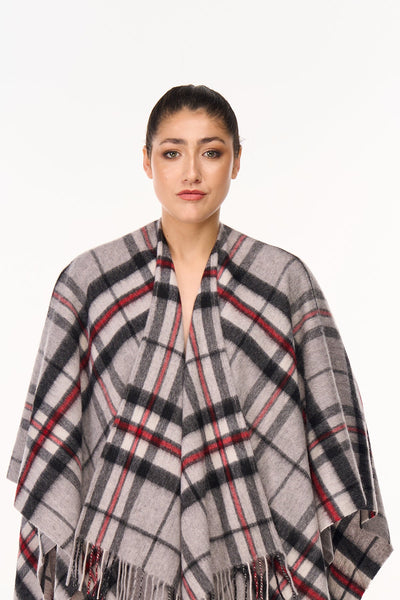 Cape Thomson Grey Tartan Poncho 100% Pure Lambswool