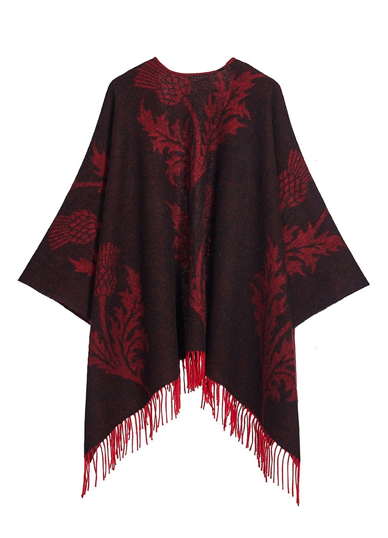 Cape Single Thistle Red Poncho 100% Pure Lambswool