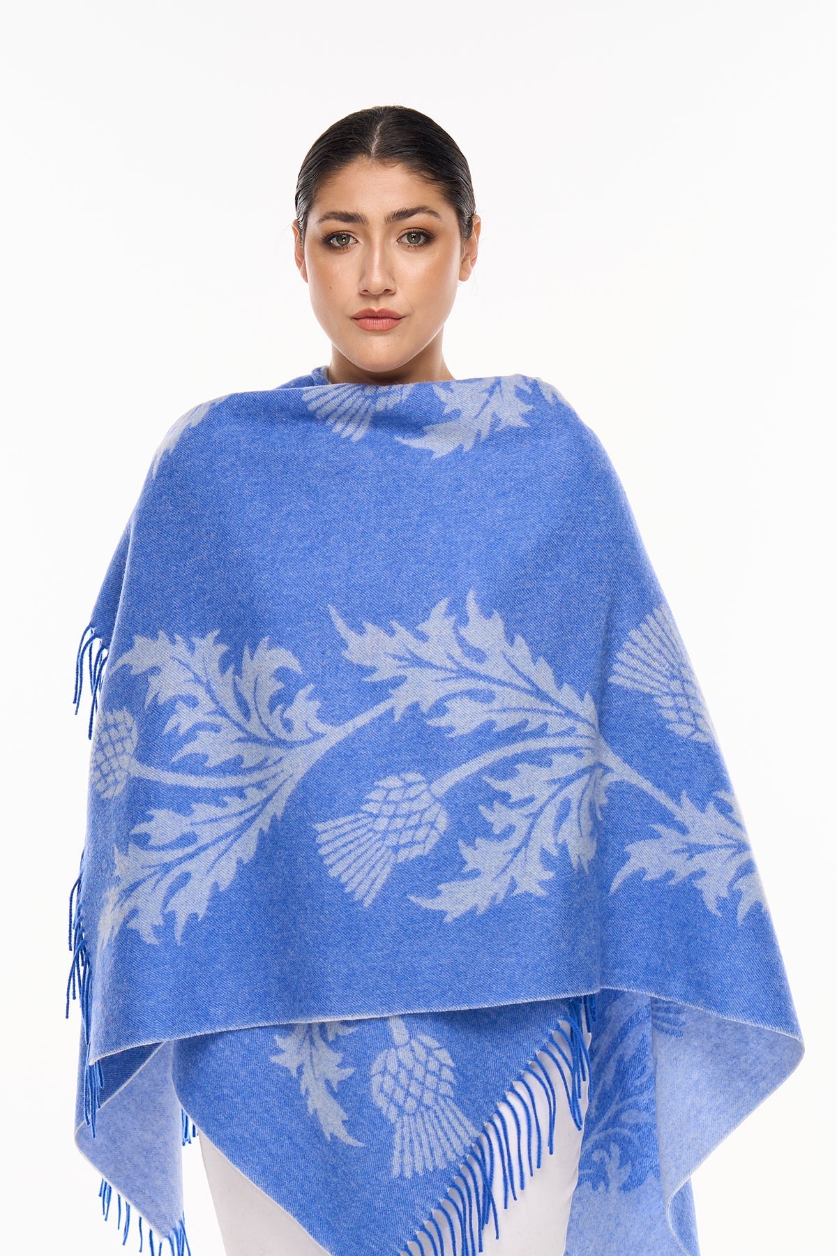 Cape Single Thistle Blue Poncho 100% Pure Lambswool