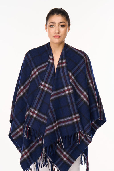 Cape Thomson Navy Tartan Poncho 100% Pure Lambswool