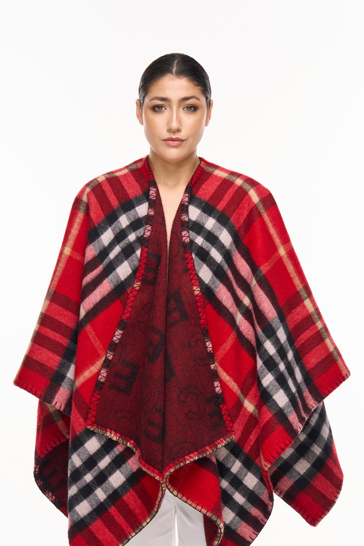 Cape EC Reversible Red Poncho 100% Pure Lambswool