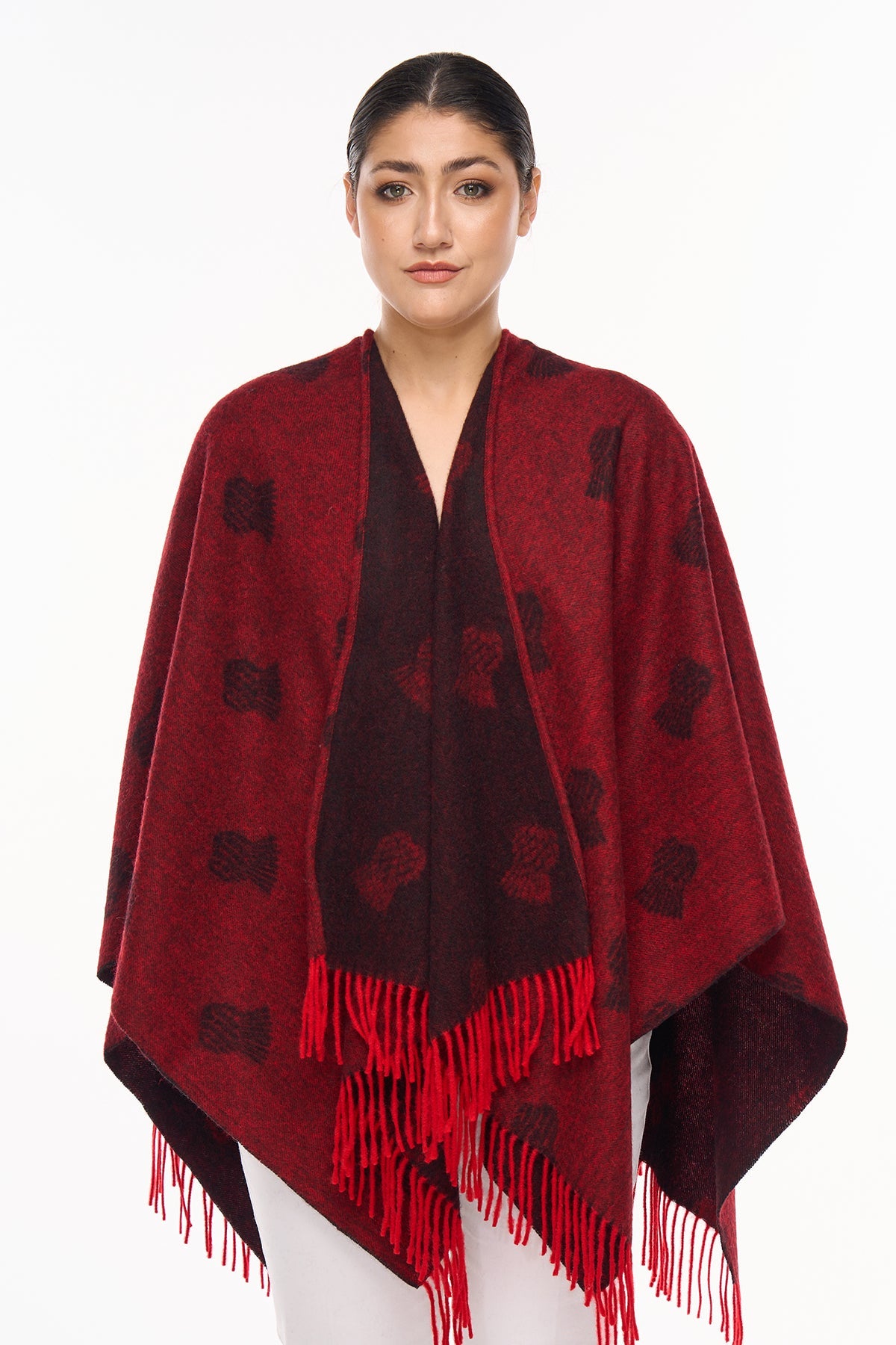 Cape Small Thistle Red Poncho 100% Pure Lambswool