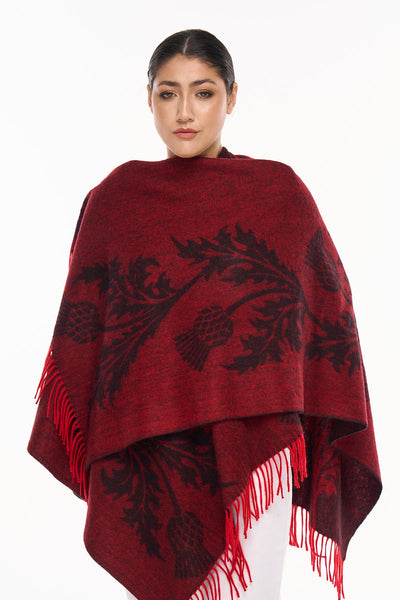 Cape Single Thistle Red Poncho 100% Pure Lambswool