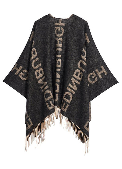 Cape Edinburgh Charcoal Poncho 100% Pure Lambswool