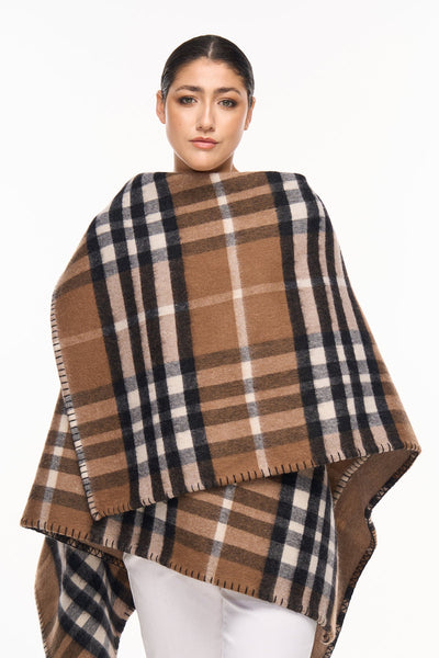 Cape EC Reversible Brown Poncho 100% Pure Lambswool