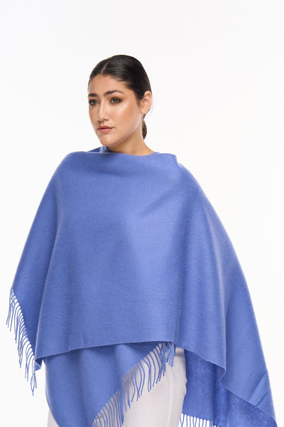 Plain Cape Light Blue Poncho 100% Pure Lambswool