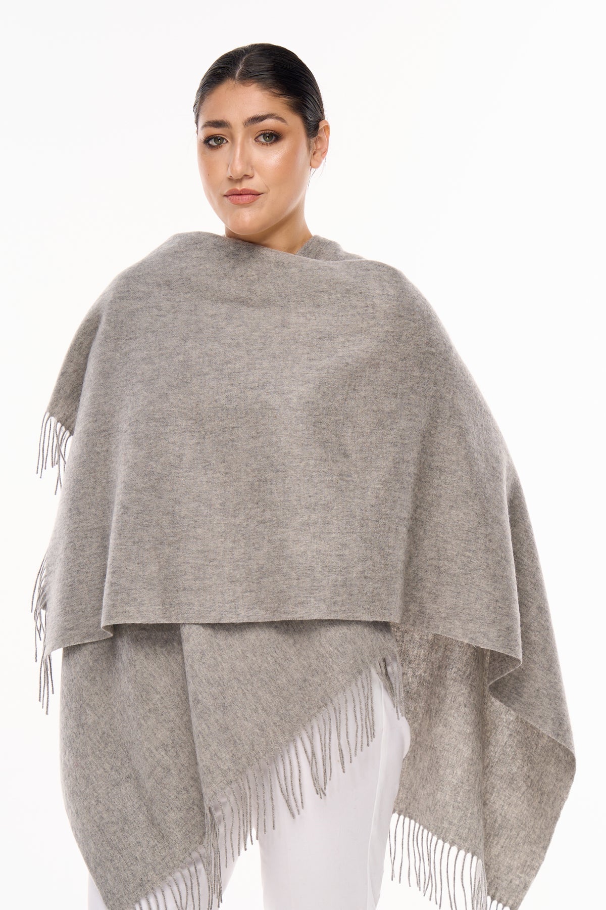 Plain Cape Grey Poncho 100% Pure Lambswool