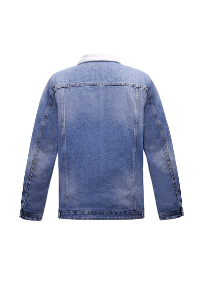 Embroidered Blue Denim Jacket With Faux Fur