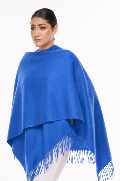 Plain Cape Dark Blue Poncho 100% Pure Lambswool