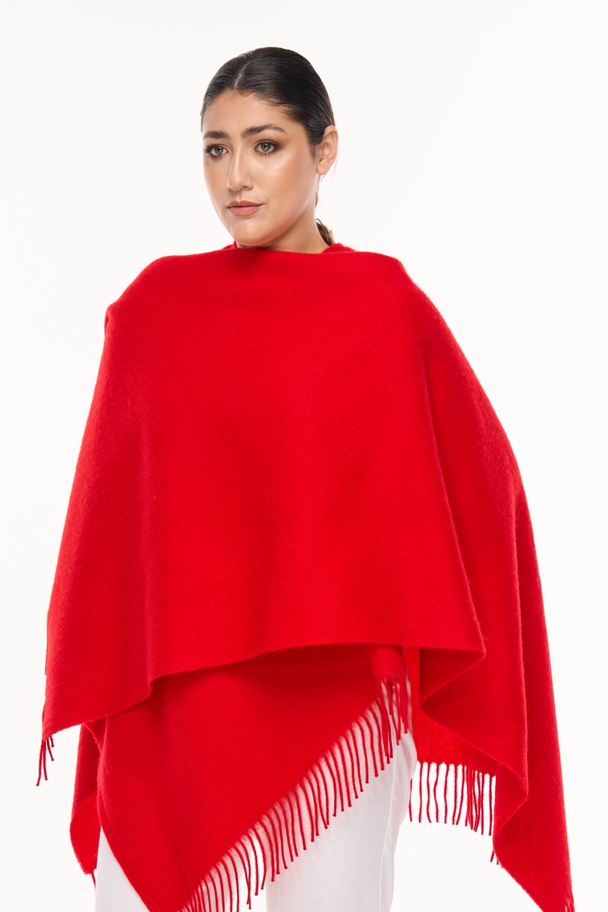 Plain Cape Red Poncho 100% Pure Lambswool