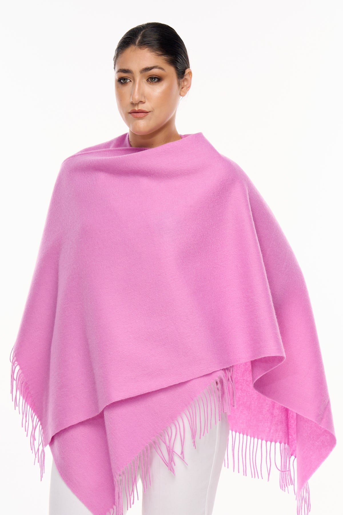 Plain Cape Dark Pink Poncho 100% Pure Lambswool