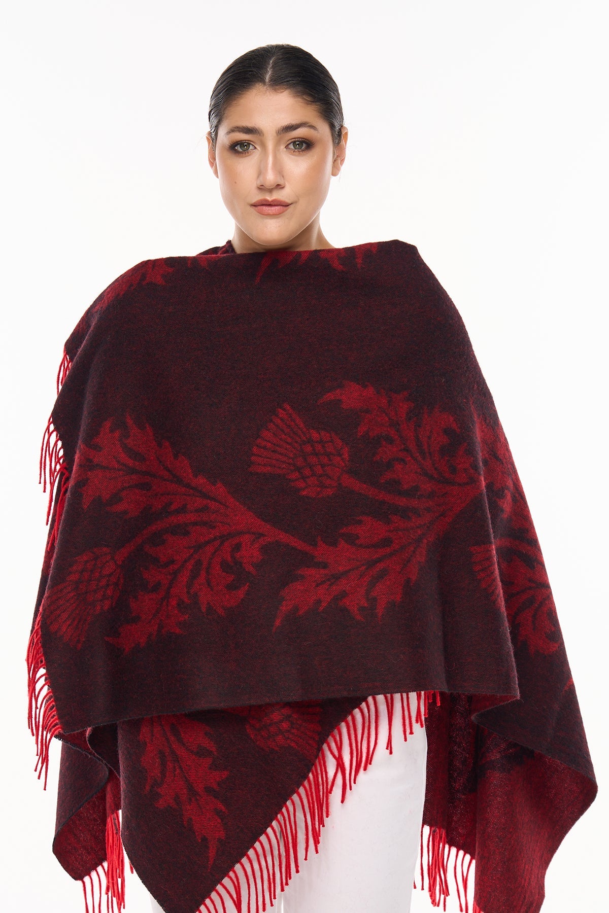 Cape Single Thistle Red Poncho 100% Pure Lambswool