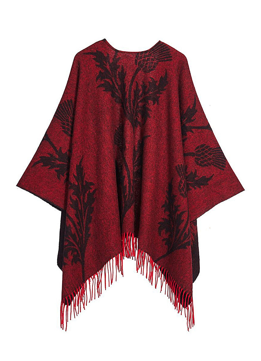 Cape Single Thistle Red Poncho 100% Pure Lambswool