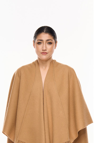 Plain Cape Camel Poncho 100% Pure Lambswool