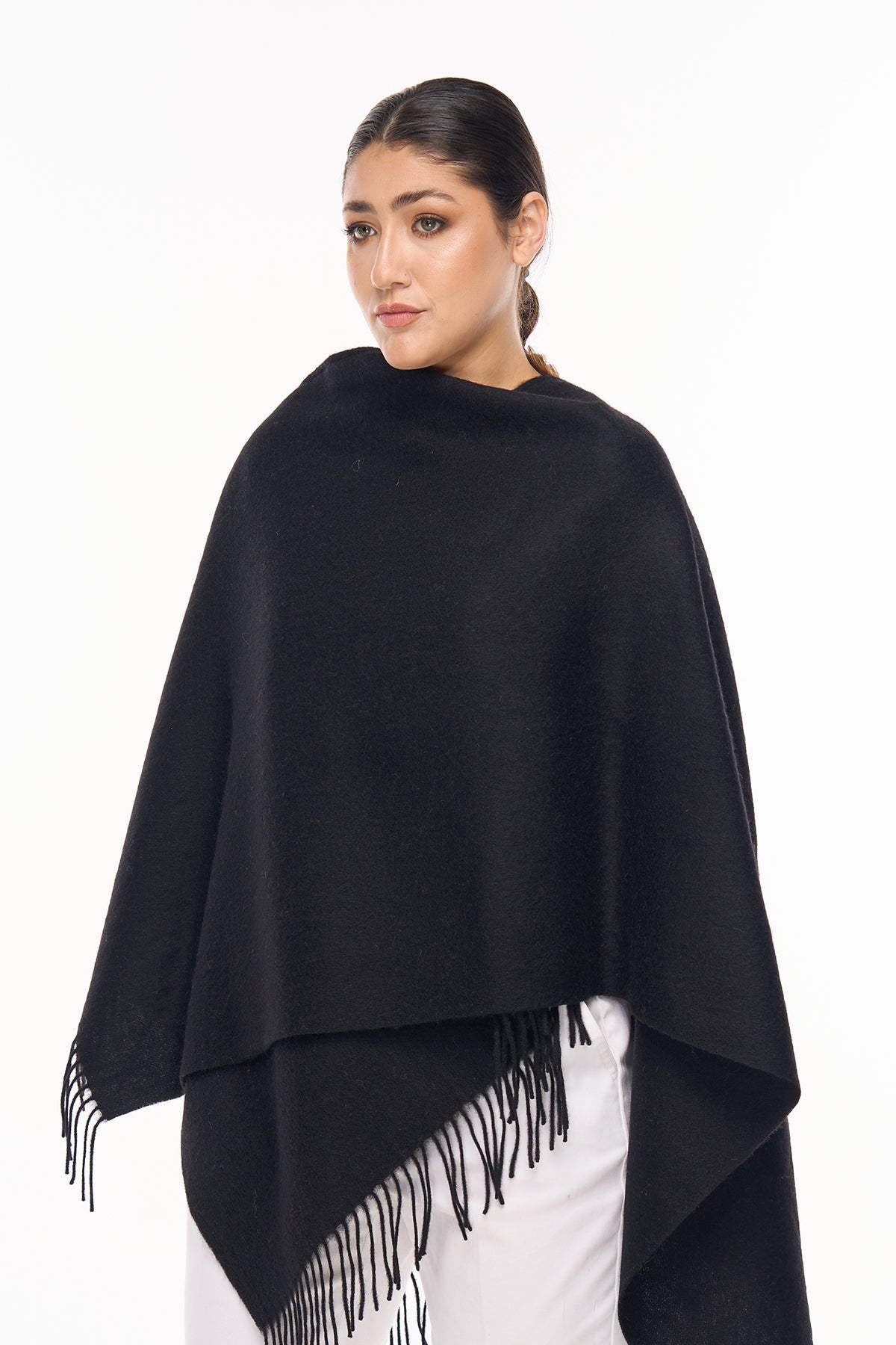 Plain Cape Black Poncho 100% Pure Lambswool