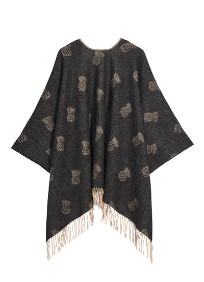 Cape Small Thistle Charcoal Poncho 100% Pure Lambswool