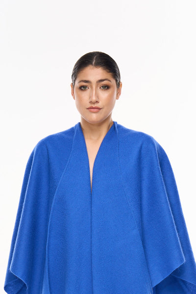 Plain Cape Dark Blue Poncho 100% Pure Lambswool