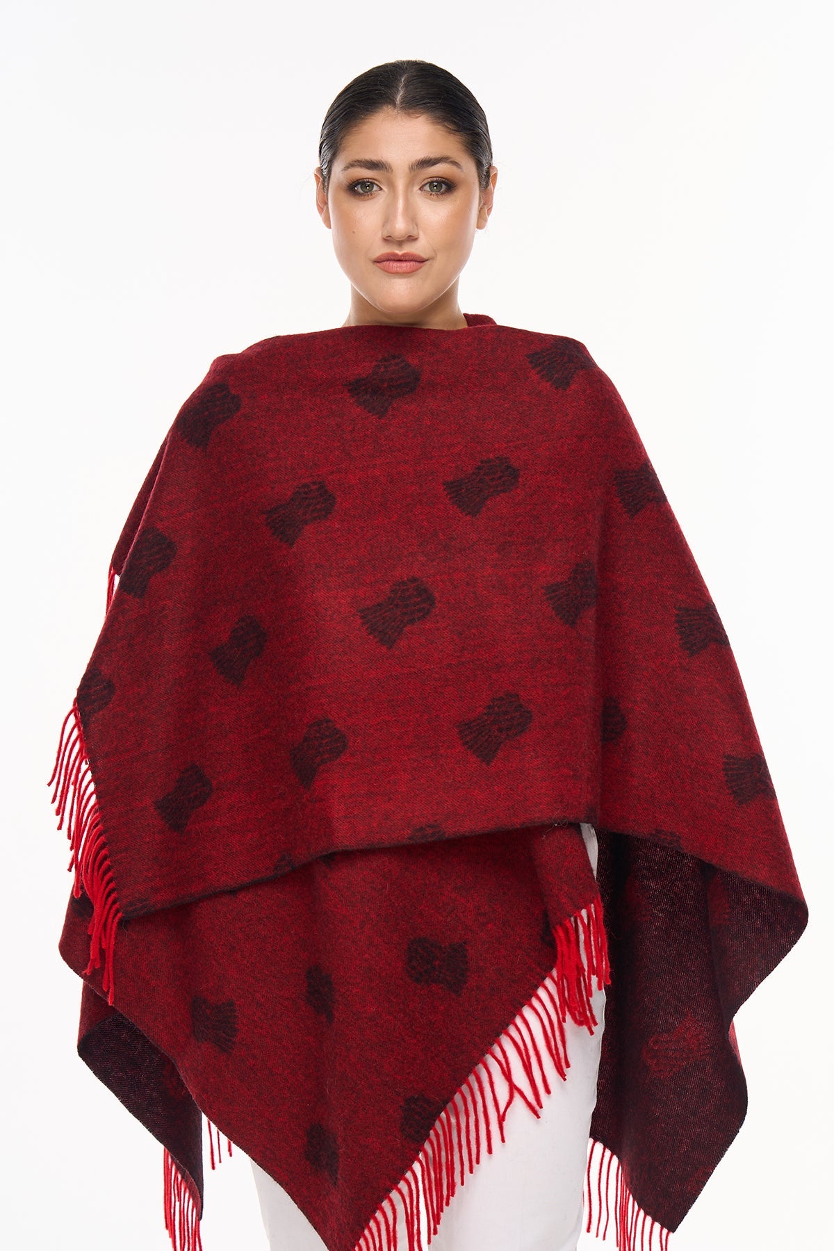 Cape Small Thistle Red Poncho 100% Pure Lambswool