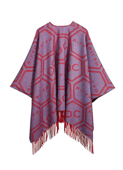 Cape DC Monogram Red Poncho 100% Pure Lambswool