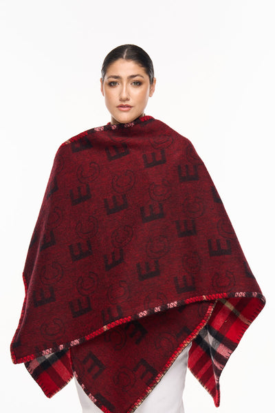 Cape EC Reversible Red Poncho 100% Pure Lambswool