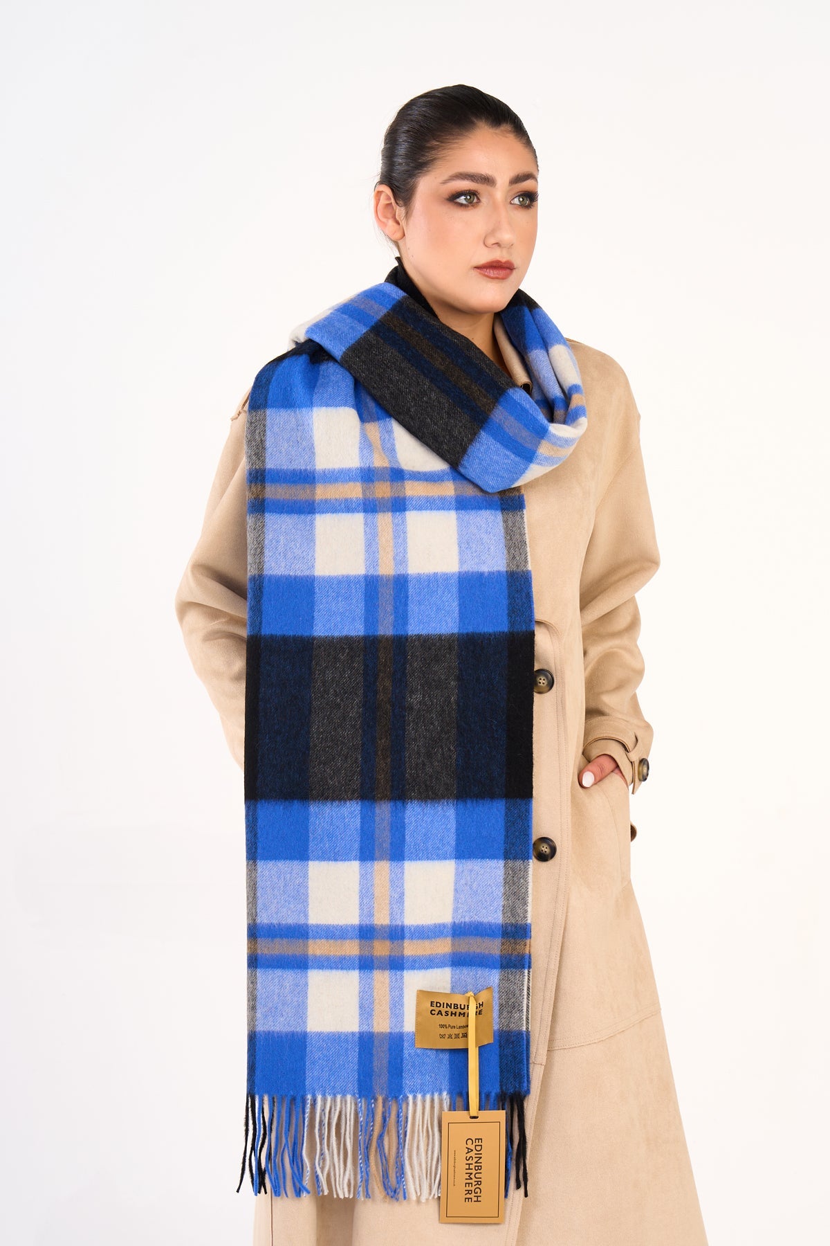 100% Pure Lambswool Oversized Scarf/Wrap DC Scott Blue/Black 9